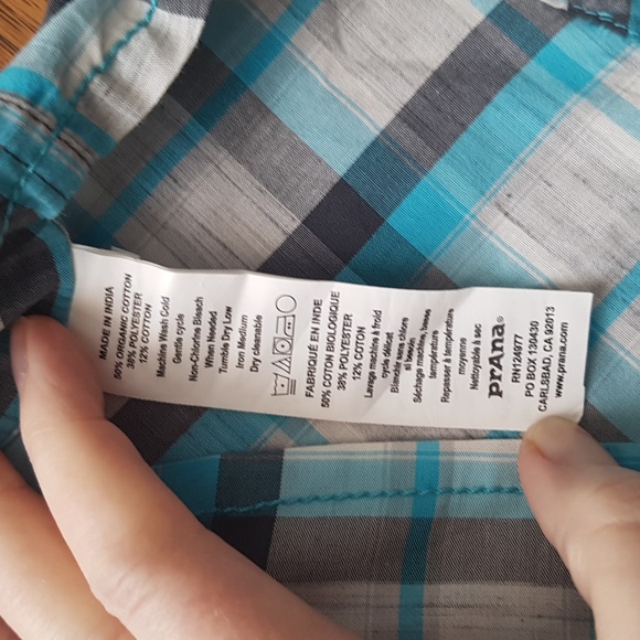 Men's Prana Short Sleeve Blue Plaid Organic Cotton Blend Button Down Size S - Picture 3 of 13